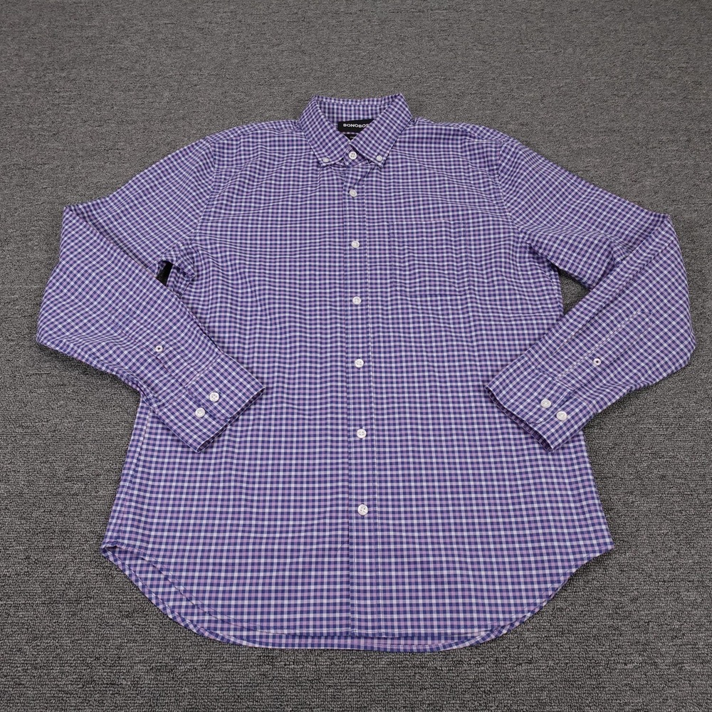 Bonobos Shirt Mens Medium Purple Check Long Sleeve Button Down Stretch Preppy
